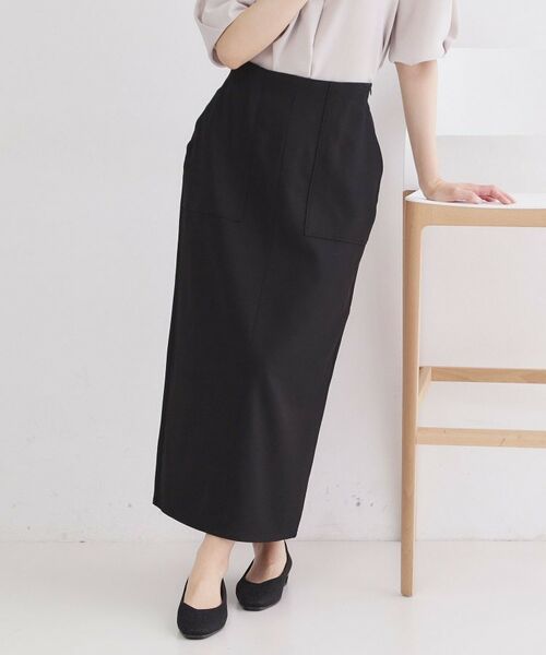 OPAQUE.CLIP / オペーク ドット クリップ ロング・マキシ丈スカート | ストレッチリネンライクタイトスカート【洗濯機OK】（ブラック(019)）