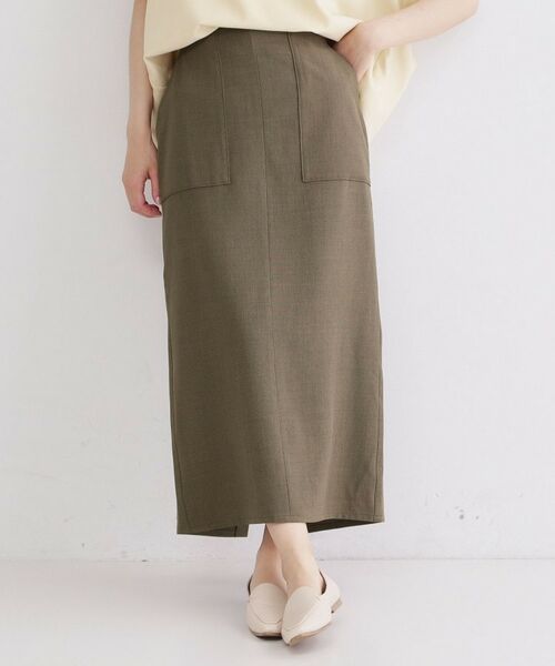 OPAQUE.CLIP / オペーク ドット クリップ ロング・マキシ丈スカート | ストレッチリネンライクタイトスカート【洗濯機OK】（モカブラウン(042)）