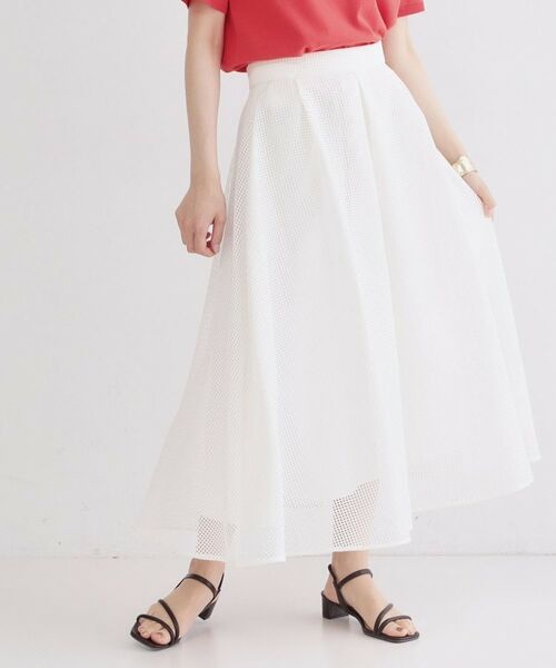 OPAQUE.CLIP / オペーク ドット クリップ ロング・マキシ丈スカート | プリントアソートメッシュフレアスカート【洗濯機OK】（ホワイト(001)）