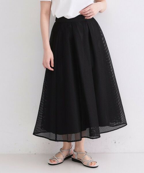 OPAQUE.CLIP / オペーク ドット クリップ ロング・マキシ丈スカート | プリントアソートメッシュフレアスカート【洗濯機OK】（ブラック(019)）