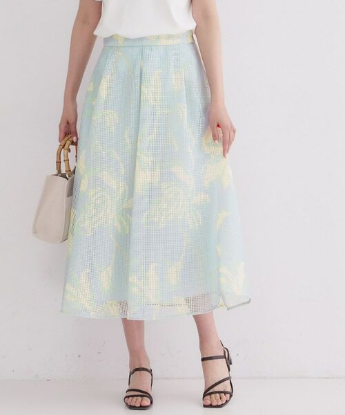 OPAQUE.CLIP / オペーク ドット クリップ ロング・マキシ丈スカート | プリントアソートメッシュフレアスカート【洗濯機OK】（グレー(112)）