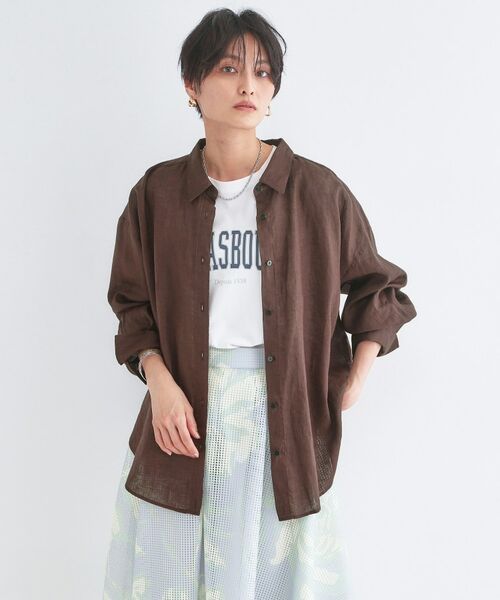 OPAQUE.CLIP / オペーク ドット クリップ シャツ・ブラウス | フレンチリネンシャツ【洗濯機OK】（ブラウン(044)）