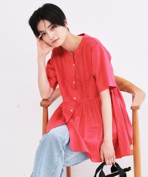 OPAQUE.CLIP / オペーク ドット クリップ シャツ・ブラウス | ピンタックアシメペプラムブラウス【洗濯機ＯＫ】（ピンク(073)）