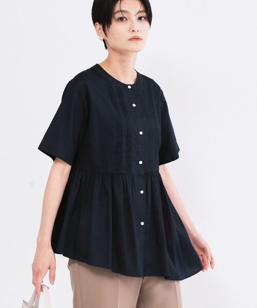 OPAQUE.CLIP / オペーク ドット クリップ シャツ・ブラウス | ピンタックアシメペプラムブラウス【洗濯機ＯＫ】（ネイビー(094)）