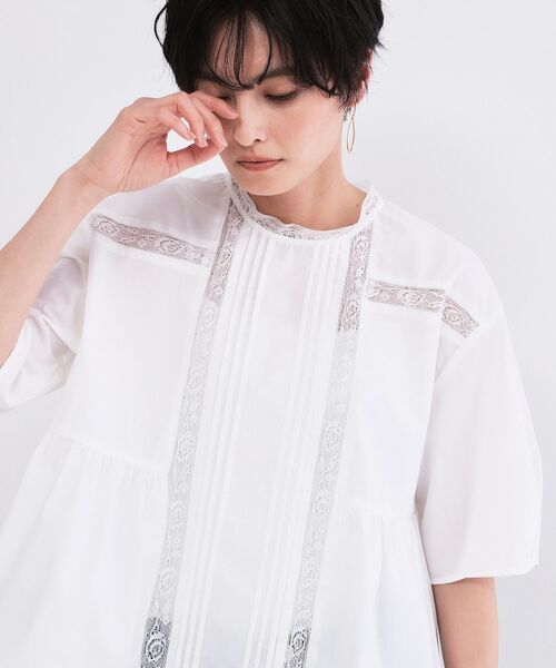OPAQUE.CLIP / オペーク ドット クリップ シャツ・ブラウス | ピンタックレース ペプラムブラウス【洗濯機OK】（ホワイト(001)）
