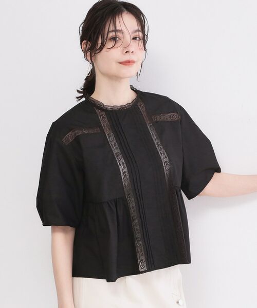 OPAQUE.CLIP / オペーク ドット クリップ シャツ・ブラウス | ピンタックレース ペプラムブラウス【洗濯機OK】（ブラック(019)）