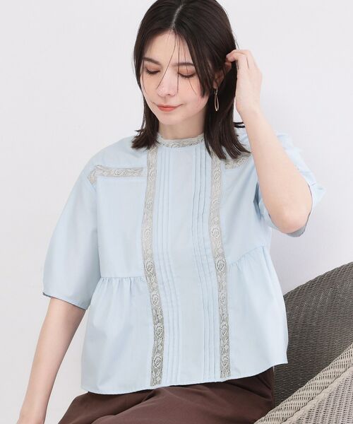 OPAQUE.CLIP / オペーク ドット クリップ シャツ・ブラウス | ピンタックレース ペプラムブラウス【洗濯機OK】（サックスブルー(090)）