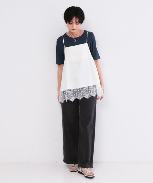 OPAQUE.CLIP / オペーク ドット クリップ キャミソール・チューブトップ | 裾レースサテンキャミブラウス【洗濯機OK】 | 詳細2