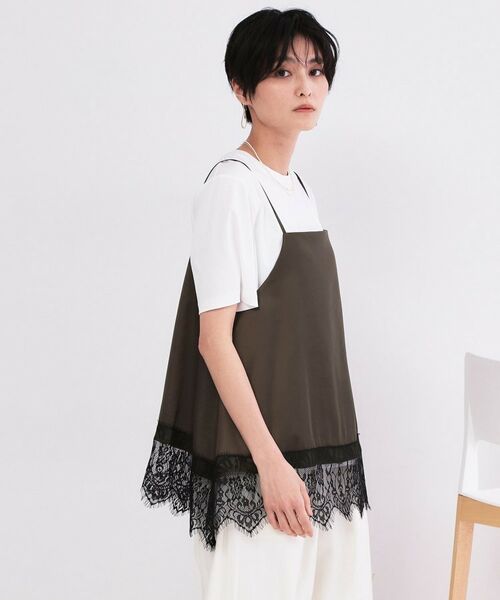 OPAQUE.CLIP / オペーク ドット クリップ キャミソール・チューブトップ | 裾レースサテンキャミブラウス【洗濯機OK】 | 詳細5