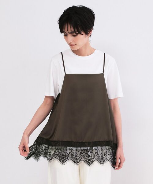 OPAQUE.CLIP / オペーク ドット クリップ キャミソール・チューブトップ | 裾レースサテンキャミブラウス【洗濯機OK】 | 詳細9