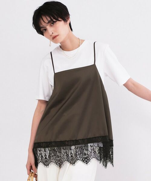 OPAQUE.CLIP / オペーク ドット クリップ キャミソール・チューブトップ | 裾レースサテンキャミブラウス【洗濯機OK】（ブラウン(044)）