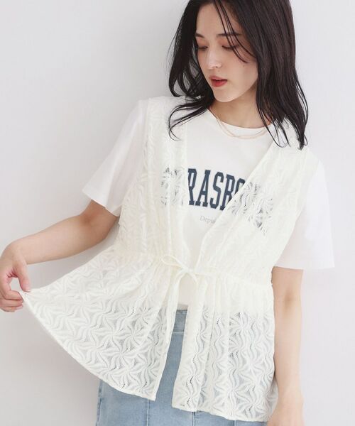 OPAQUE.CLIP / オペーク ドット クリップ シャツ・ブラウス | レースペプラムジレ【洗濯機OK】（オフホワイト(003)）