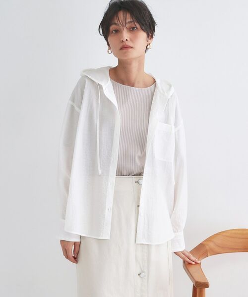 OPAQUE.CLIP / オペーク ドット クリップ シャツ・ブラウス | シアーフーディシャツ【洗濯機OK】（ホワイト(001)）