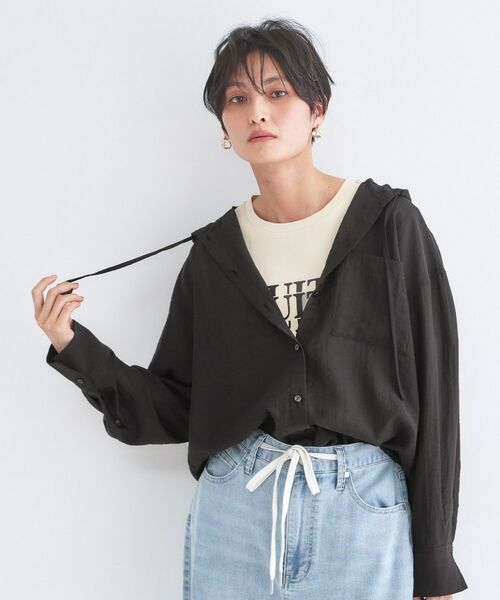 OPAQUE.CLIP / オペーク ドット クリップ シャツ・ブラウス | シアーフーディシャツ【洗濯機OK】（ブラック(019)）