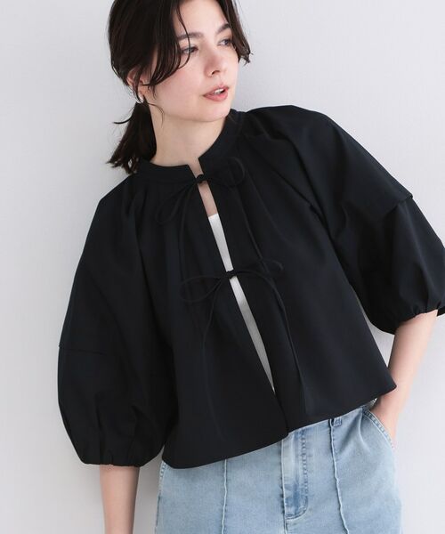 OPAQUE.CLIP / オペーク ドット クリップ シャツ・ブラウス | ボリュームスリーブ前リボンブラウス【洗濯機OK】（ブラック(019)）