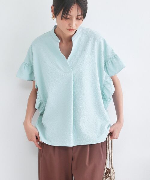 OPAQUE.CLIP / オペーク ドット クリップ シャツ・ブラウス | UV サッカーフリルスキッパーブラウス【洗濯機OK】（サックスブルー(090)）