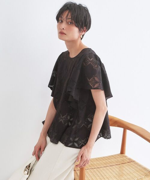 OPAQUE.CLIP / オペーク ドット クリップ シャツ・ブラウス | レースフレアスリーブブラウス【洗濯機OK】（ブラック(019)）