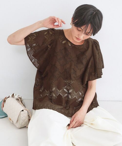 OPAQUE.CLIP / オペーク ドット クリップ シャツ・ブラウス | レースフレアスリーブブラウス【洗濯機OK】（ブラウン(044)）