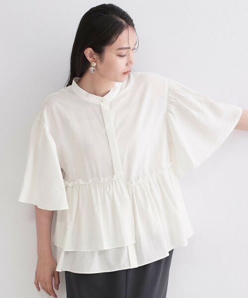 OPAQUE.CLIP / オペーク ドット クリップ シャツ・ブラウス | アシンメトリーペプラムブラウス【洗濯機OK】（ホワイト(001)）
