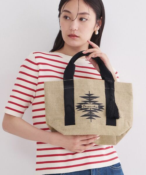 OPAQUE.CLIP / オペーク ドット クリップ トートバッグ | ジュート舟型ミドルトート（ブラック(019)）