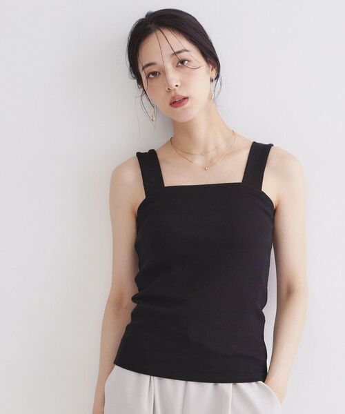 OPAQUE.CLIP / オペーク ドット クリップ キャミソール・チューブトップ | オーガニックコットン混 ワイドストラップリブキャミソール【洗濯機OK】（ブラック(019)）