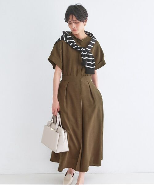 OPAQUE.CLIP / オペーク ドット クリップ ロング・マキシ丈ワンピース | リネンライク シャツワンピース【洗濯機OK/接触冷感/吸水速乾】(ブラウン(043))