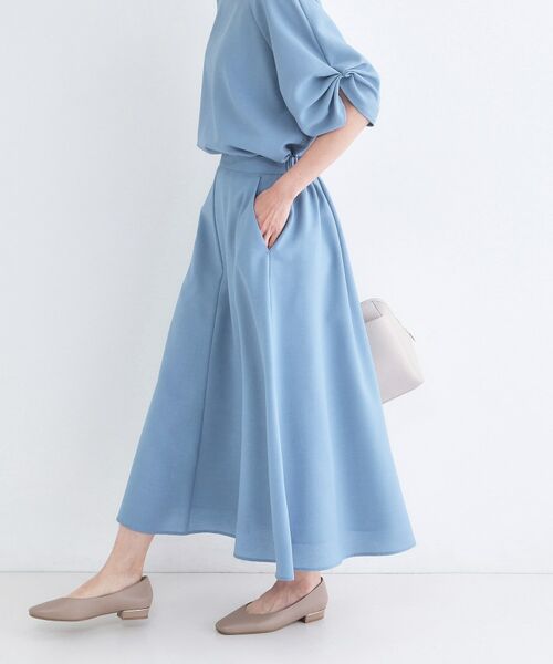 OPAQUE.CLIP / オペーク ドット クリップ ロング・マキシ丈スカート | リネンライクフレアスカート【洗濯機OK/接触冷感/吸水速乾】(ブルー(091))