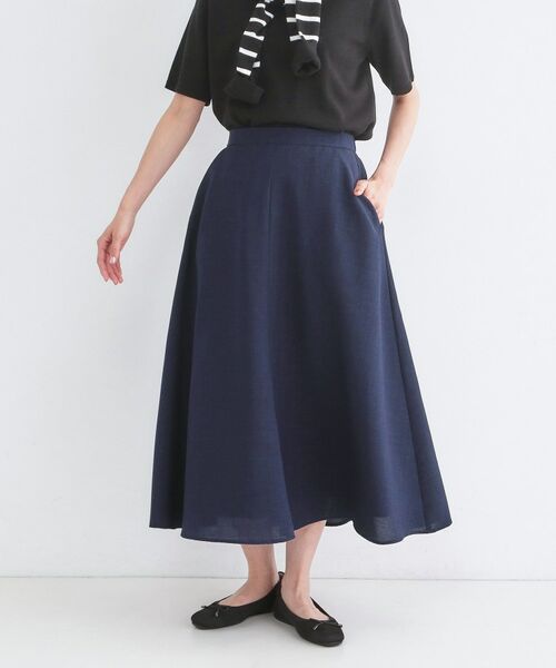 OPAQUE.CLIP / オペーク ドット クリップ ロング・マキシ丈スカート | リネンライクフレアスカート【洗濯機OK/接触冷感/吸水速乾】(ネイビー(094))