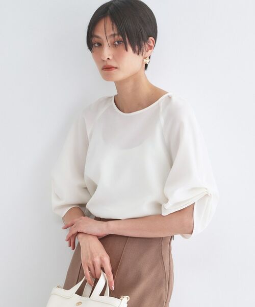 OPAQUE.CLIP / オペーク ドット クリップ シャツ・ブラウス | リネンライク タックスリーブブラウス【洗濯機OK／接触冷感／吸水速乾】（アイボリー(004)）