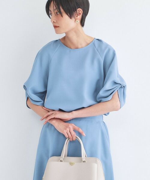OPAQUE.CLIP / オペーク ドット クリップ シャツ・ブラウス | リネンライク タックスリーブブラウス【洗濯機OK／接触冷感／吸水速乾】（ブルー(091)）