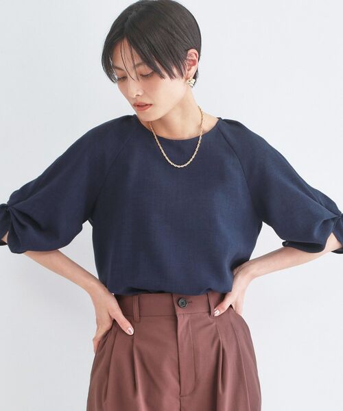 OPAQUE.CLIP / オペーク ドット クリップ シャツ・ブラウス | リネンライク タックスリーブブラウス【洗濯機OK／接触冷感／吸水速乾】（ネイビー(094)）