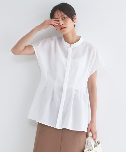 OPAQUE.CLIP / オペーク ドット クリップ シャツ・ブラウス | リネンライク タックフレンチスリーブブラウス【洗濯機OK／接触冷感／吸水速乾】（ホワイト(001)）