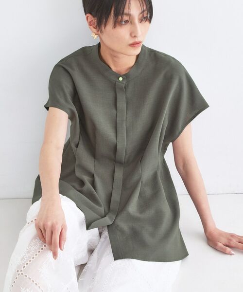 OPAQUE.CLIP / オペーク ドット クリップ シャツ・ブラウス | リネンライク タックフレンチスリーブブラウス【洗濯機OK／接触冷感／吸水速乾】（トープ(054)）