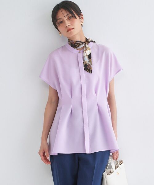 OPAQUE.CLIP / オペーク ドット クリップ シャツ・ブラウス | リネンライク タックフレンチスリーブブラウス【洗濯機OK／接触冷感／吸水速乾】（ラベンダー(080)）