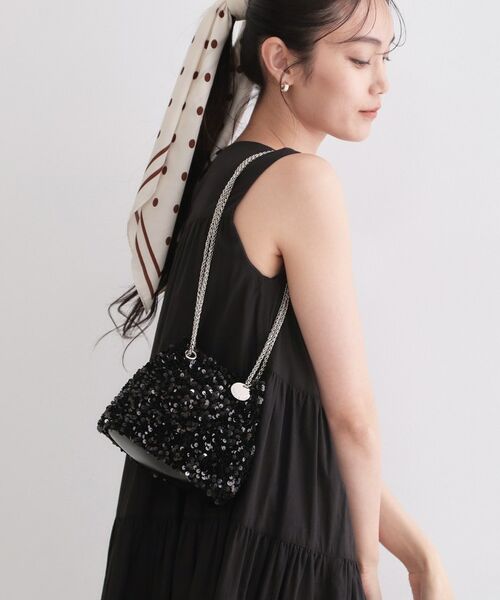 OPAQUE.CLIP / オペーク ドット クリップ ショルダーバッグ | 2WAYスパンコール巾着ミニショルダー（ブラック(019)）