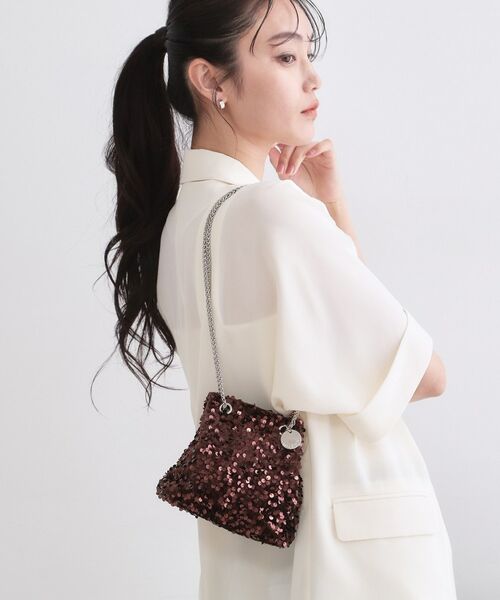 OPAQUE.CLIP / オペーク ドット クリップ ショルダーバッグ | 2WAYスパンコール巾着ミニショルダー（ブラウン(044)）