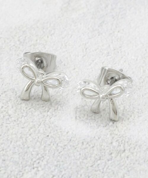 OPAQUE.CLIP / オペーク ドット クリップ ピアス・イヤリング | ビジュー×メタルリボンミニピアス（シルバー(006)）