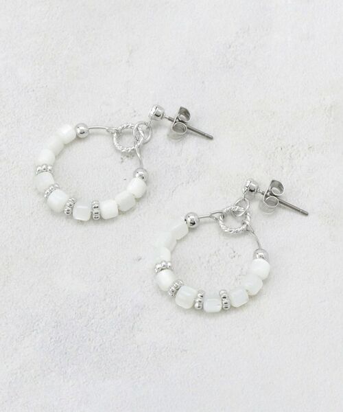 OPAQUE.CLIP / オペーク ドット クリップ ピアス・イヤリング | シェル調ビーズ×メタルフープピアス（シルバー(006)）