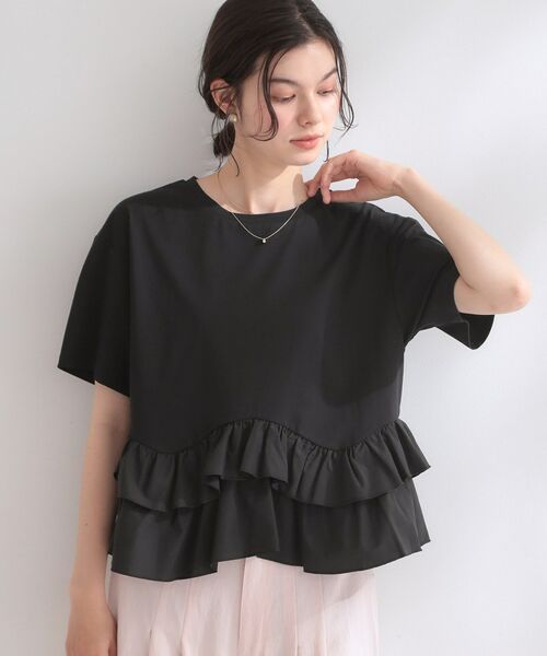 OPAQUE.CLIP / オペーク ドット クリップ Tシャツ | 裾フリルドッキングTシャツ【洗濯機OK】(ブラック(019))