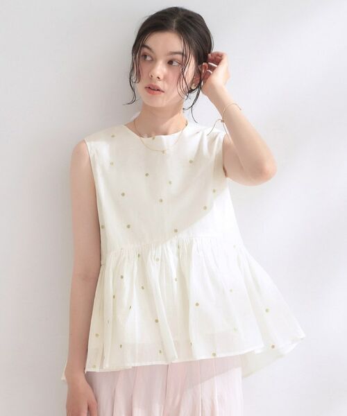 OPAQUE.CLIP / オペーク ドット クリップ シャツ・ブラウス | 《made in INDIA》ラメドット刺繍ペプラムブラウス【洗える】（ホワイト(101)）