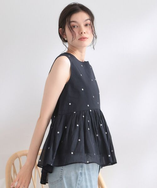 OPAQUE.CLIP / オペーク ドット クリップ シャツ・ブラウス | 《made in INDIA》ラメドット刺繍ペプラムブラウス【洗える】（ネイビー(194)）