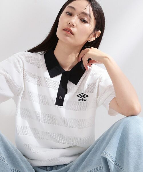 OPAQUE.CLIP / オペーク ドット クリップ ニット・セーター | ◆【umbro／アンブロ】メッシュボーダー配色ポロニット（ホワイト(001)）