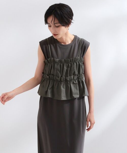 OPAQUE.CLIP / オペーク ドット クリップ ロング・マキシ丈ワンピース | 《ツインセット》カットソーワンピース×シャーリングビスチェ【洗濯機OK】 | 詳細15