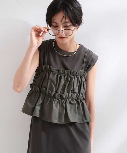 OPAQUE.CLIP / オペーク ドット クリップ ロング・マキシ丈ワンピース | 《ツインセット》カットソーワンピース×シャーリングビスチェ【洗濯機OK】 | 詳細2