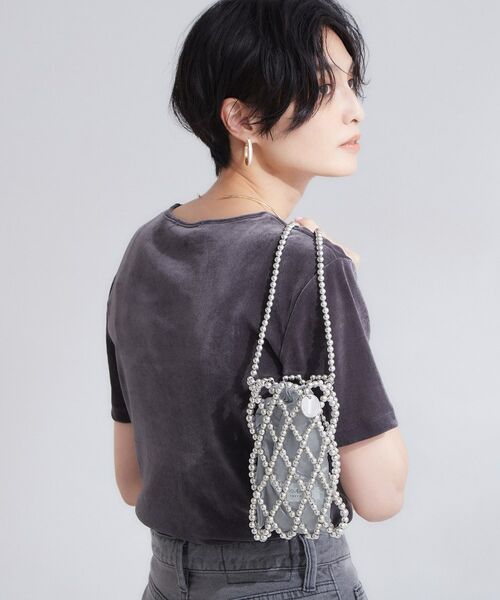 OPAQUE.CLIP / オペーク ドット クリップ ショルダーバッグ | 巾着付きビーズメッシュデザインミニショルダー（シルバー(006)）