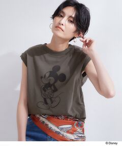 OPAQUE.CLIP / オペーク ドット クリップ カットソー | 「Mickey Mouse」フロッキープリント フレンチスリーブTシャツ《洗濯機OK》