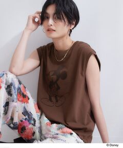 OPAQUE.CLIP / オペーク ドット クリップ カットソー | 「Mickey Mouse」フロッキープリント フレンチスリーブTシャツ《洗濯機OK》