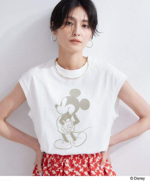 OPAQUE.CLIP / オペーク ドット クリップ カットソー | 「Mickey Mouse」フロッキープリント フレンチスリーブTシャツ《洗濯機OK》 | 詳細1