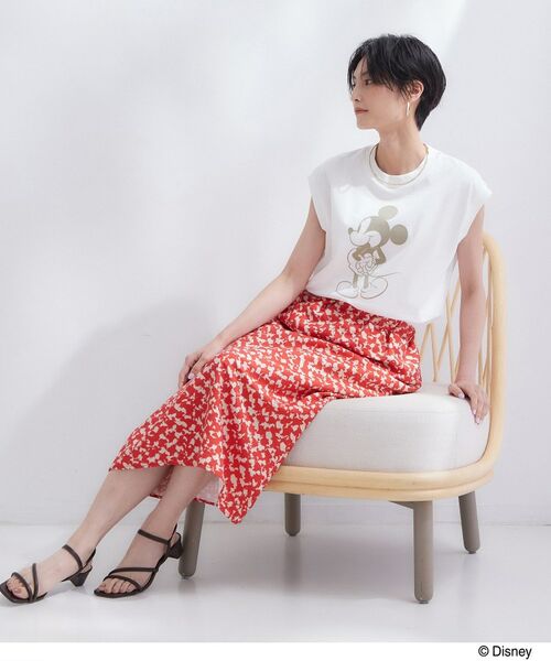 OPAQUE.CLIP / オペーク ドット クリップ カットソー | 「Mickey Mouse」フロッキープリント フレンチスリーブTシャツ《洗濯機OK》 | 詳細3
