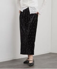 OPAQUE.CLIP / オペーク ドット クリップ ロング・マキシ丈スカート | ストレッチベロア ドット刺繍ナロースカート【洗濯機OK】